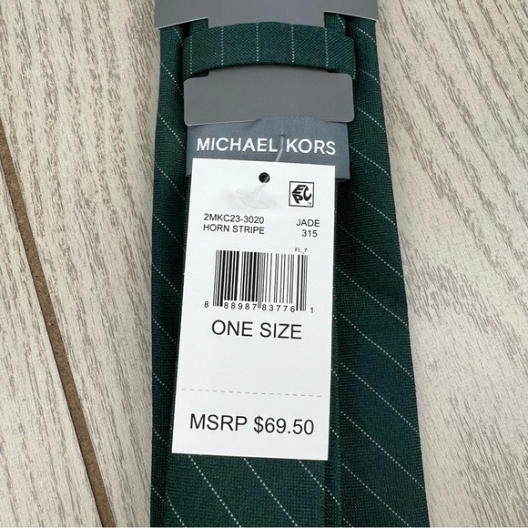 617 - Michael Kors Horn Stripe Tie Jade 315 2MKC23-3020 Silk Blend $69.50 - Picture 4 of 5